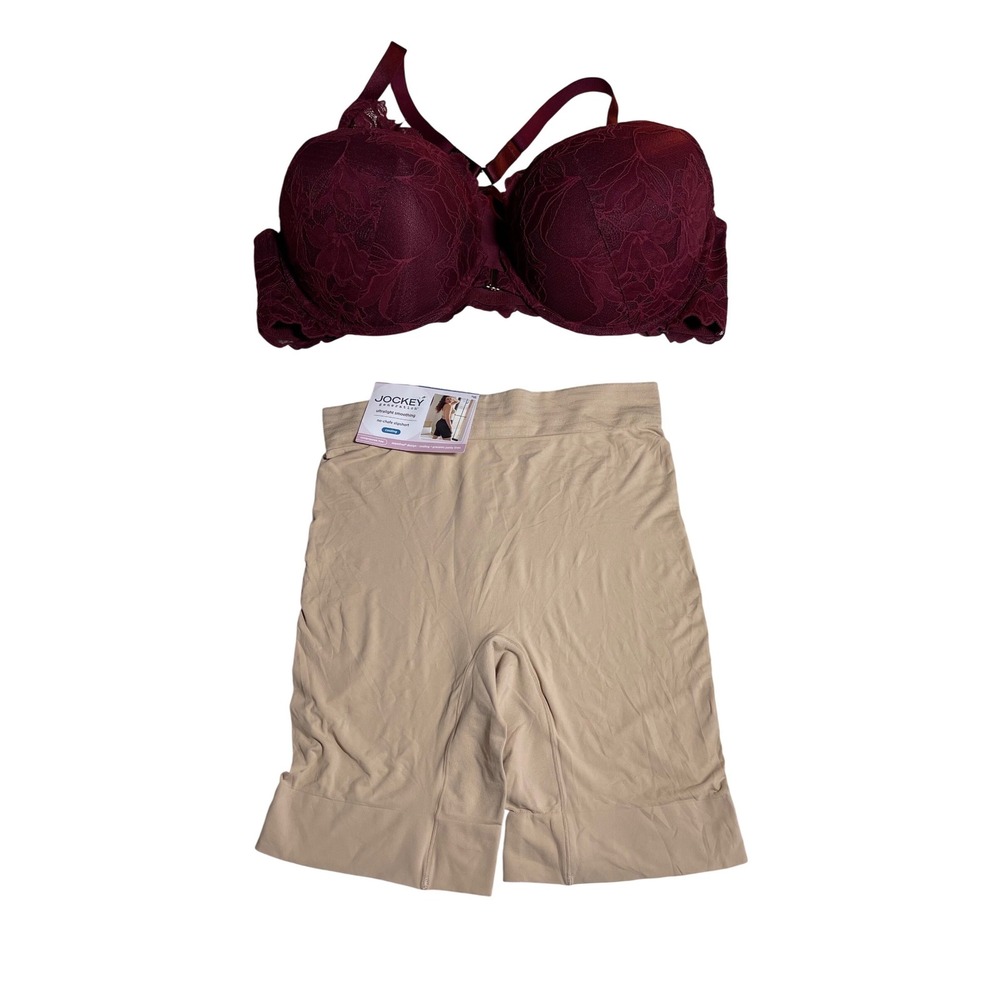 Auden Push Up Front Close Bra 46D & Jockey Generation Smoothing Slipshorts 3XL